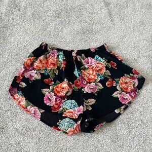 Streetwear Society Floral High Waist Shorts - Black and Multicolor